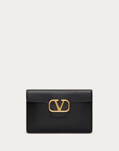 Valentino Garavani - Valentino Garavani Locò Clutch Aus Kalbsleder - Schwarz - Frau - Pochetten