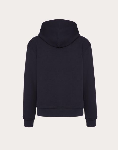 Valentino - Sudadera De Algodón Técnico Con Capucha Y Etiqueta De Sastrería De Maison Valentino - Azul Marino - Hombre - Ropa