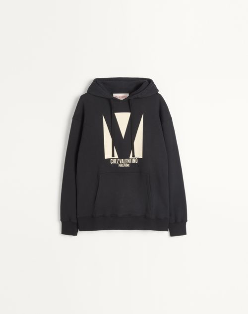 Valentino - Cotton Hooded Sweatshirt With Chez Valentino Print - Black - Man - T-shirts And Sweatshirts