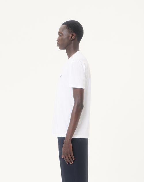 Valentino - Valentino Cotton T-shirt With Vlogo Embroidery - White - Man - T-shirts And Sweatshirts