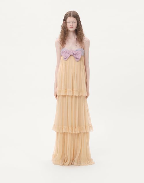 Valentino - Embroidered Long Dress In Creponne Chiffon - Natural - Woman - Gowns