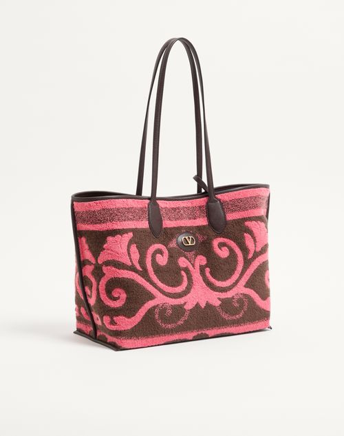 Valentino Garavani - Valentino Garavani Medium Einkaufstasche Aus Frottee - Koral/schokolade - Frau - Shopper Taschen