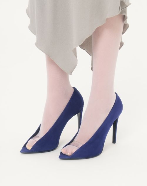 Valentino Garavani - Escarpins À Bout Ouvert Révélé En Daim, Talon&nbsp;: 105&nbsp;mm - Indigo - Femme - Escarpins Et Slingbacks