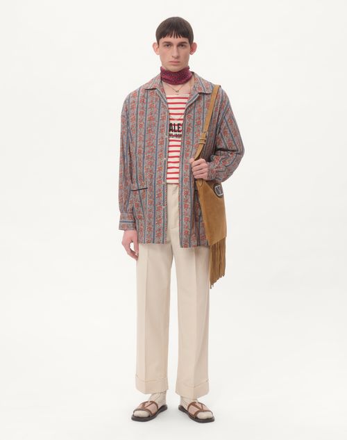 Valentino - Cotton Muslin Pajama Shirt With Voyage Imaginaire Print - Beige/blue/red - Man - Shirts