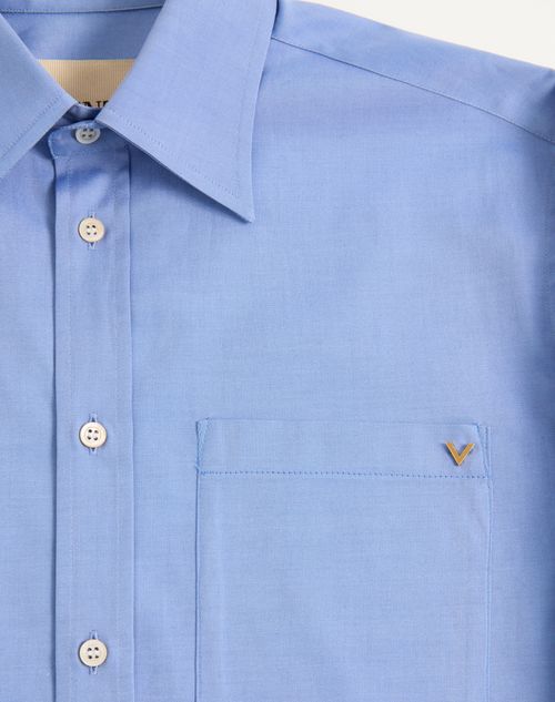 Valentino - Valentino Oxford Cotton Shirt With Vgold - Light Blue - Man - Shirts