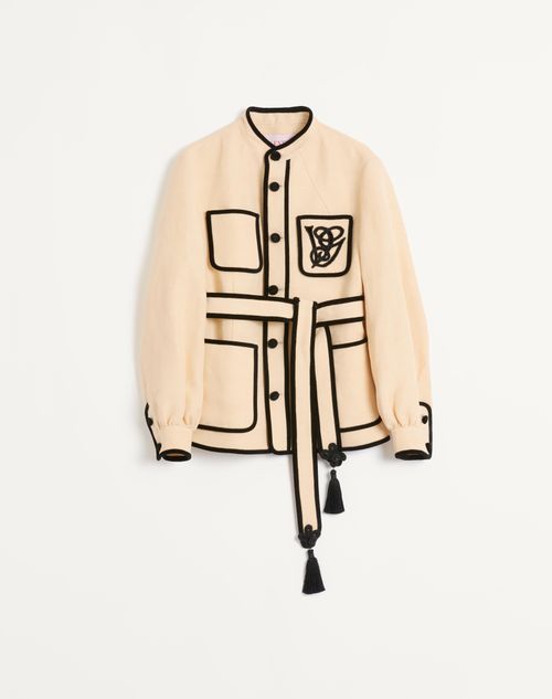 Valentino - Silk And Jute Canvas Jacket With Vg Embroidery - Butter - Man - Coats And Blazers