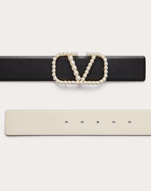 Valentino Garavani Vlogo Leather Bracelet in Water Lilac