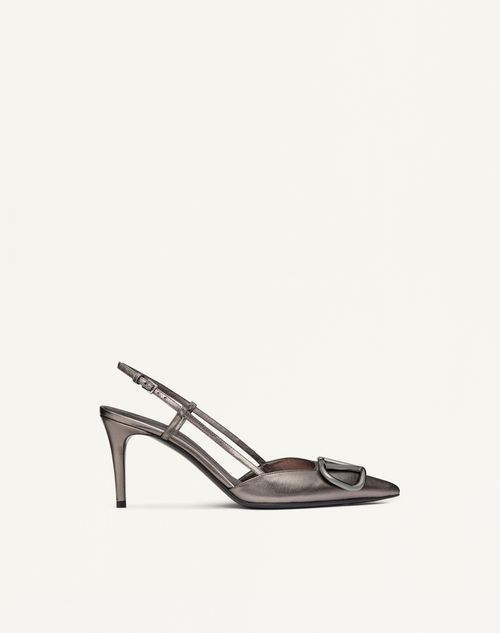 Valentino Garavani - Vlogo Signature Slingback Pump In Laminated Nappa Leather 80mm - Dark Grey - Woman - Woman Shoes Sale
