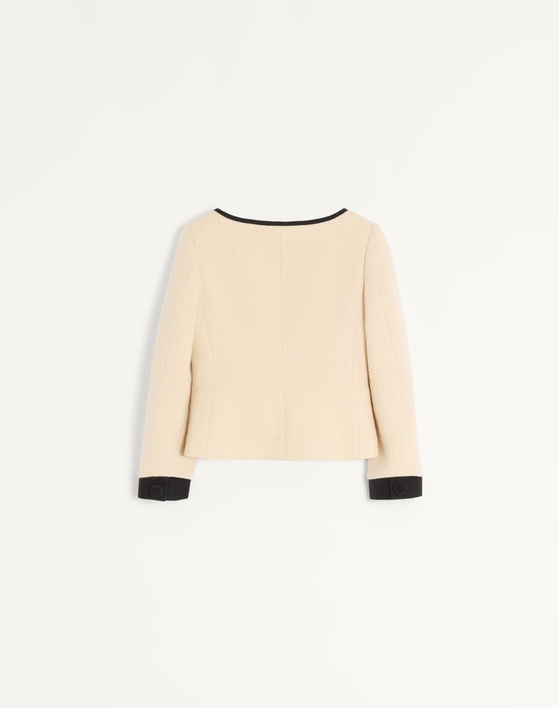 Valentino Plain Wool Tweed Jacket Woman Almond/Black 44