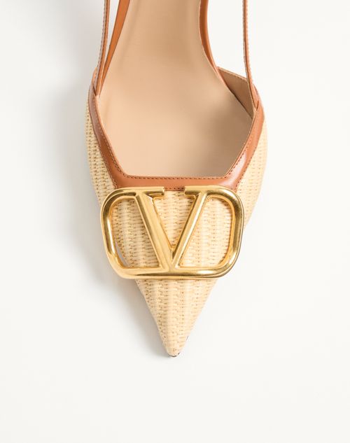 Valentino Garavani - Vlogo Signature Raffia Slingback Pumps 80mm - Beige - Woman - Pumps