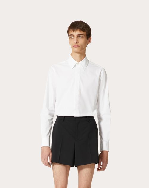 White Poplin Long Sleeve Button-Up