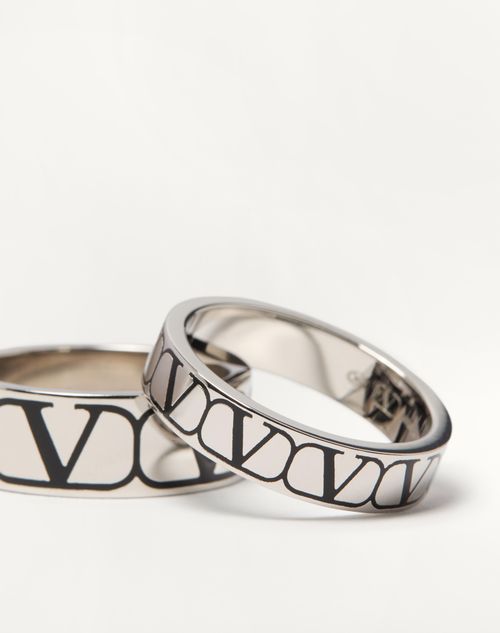 Valentino Garavani - Toile Iconographe Metal And Enamel Ring Set - Palladium/black - Man - Man Bags & Accessories Sale