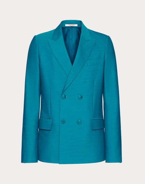 Valentino - Double-breasted Wool And Silk Jacket - Teal - Man - Coats And Blazers