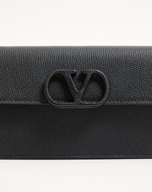 Valentino Garavani - Portafoglio Con Catena Vlogo Signature In Vitello Granato - Nero - Donna - Pochette
