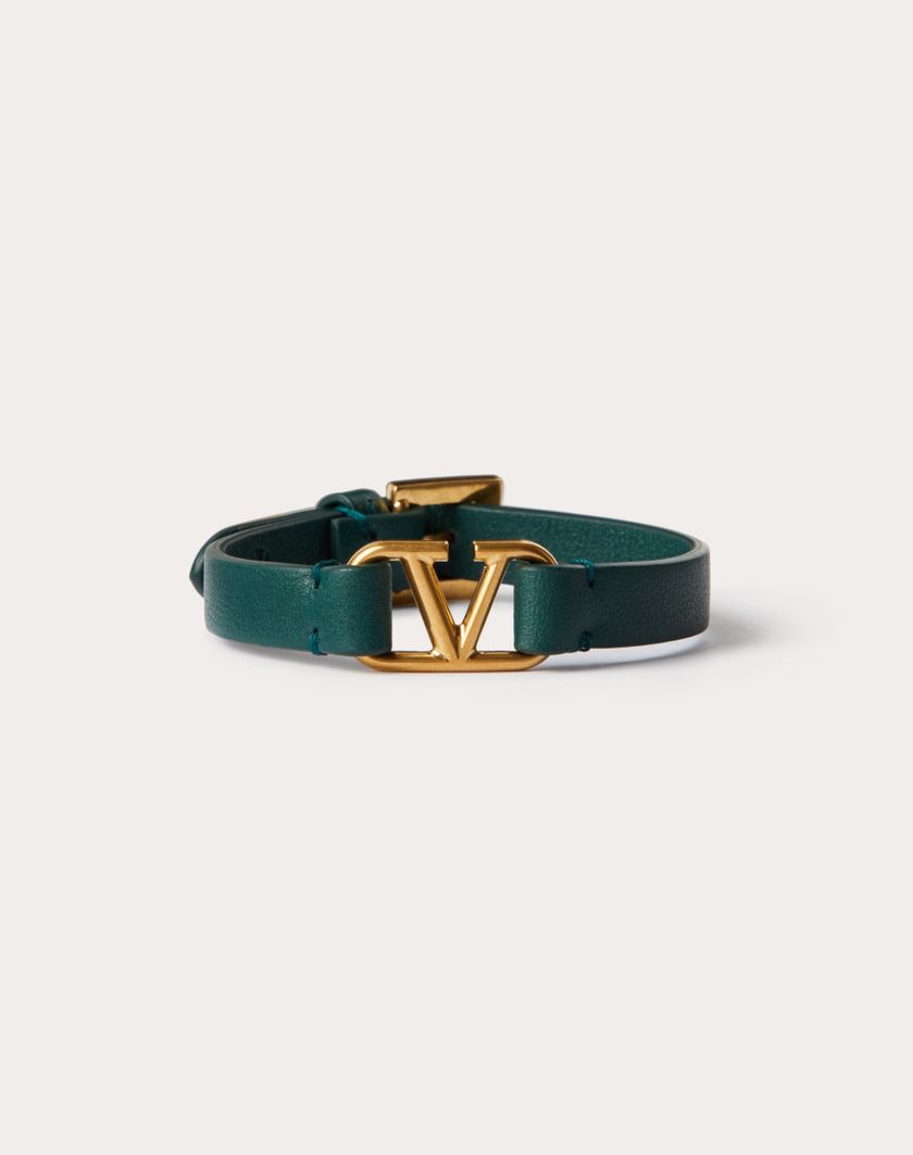 Valentino Handbags Bracciale Vlogo Signature Valentino Garavani In Pelle per Uomo in English Green | Valentino IT