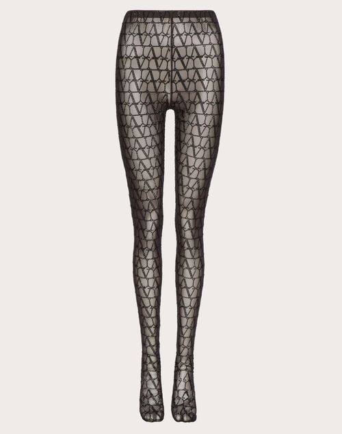 Toile Iconographe Jersey Tulle Embroidered Rhinestone Tights For Woman In Ebony Black Valentino Qa
