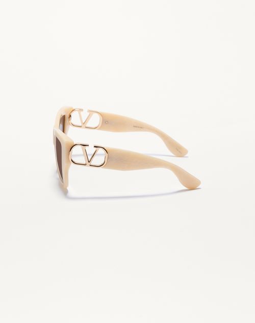 Valentino - Rectangular Acetate Sunglasses - Ivory/brown - Woman - Eyewear