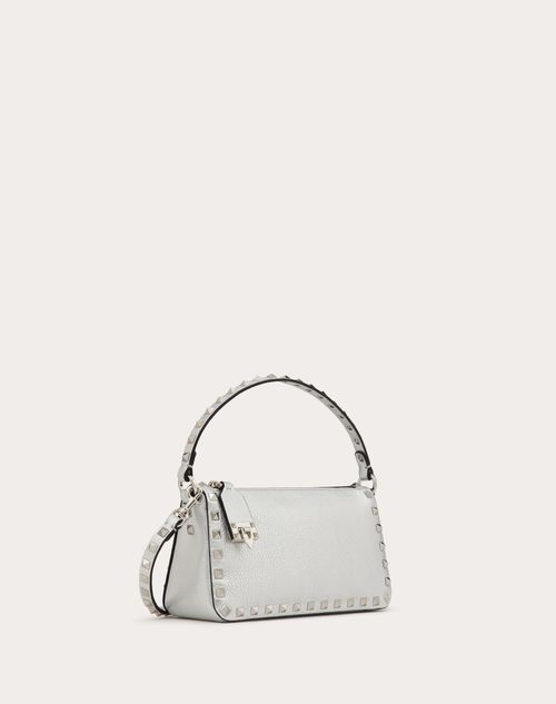 Valentino Garavani - Borsa Piccola A Tracolla Rockstud In Vitello Granato Metallizzato - Argento - Donna - Valentino Garavani Rockstud