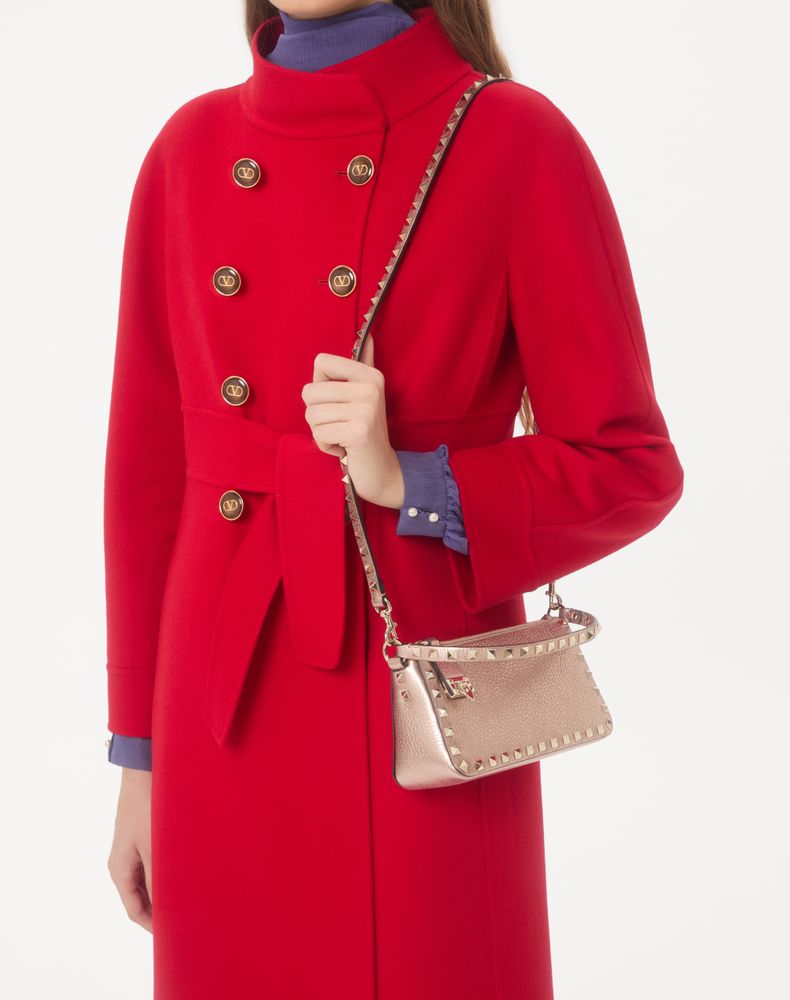 Valentino Garavani Rockstud Small Crossbody Bag In Laminated Grainy Calfskin Leather Woman Rose Cannelle Uni