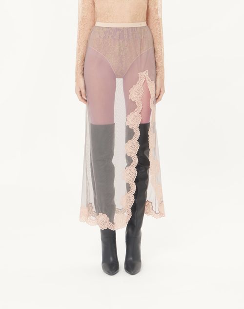 Valentino - Long Skirt In Sheer Tulle - Grey/peach - Woman - Lingerie