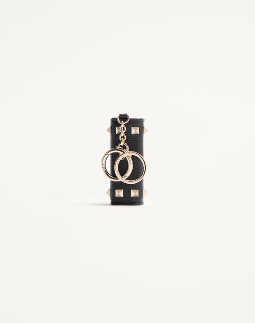 Valentino Garavani - Valentino Garavani Rockstud Charm In Grainy Calfskin - Black - Woman - Bag Charms And Keyrings