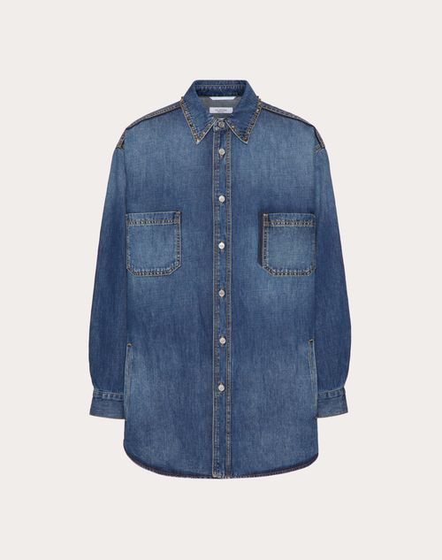 Valentino - Denim Shirt Jacket With Rockstud Untitled Studs - Blue - Man - Denim