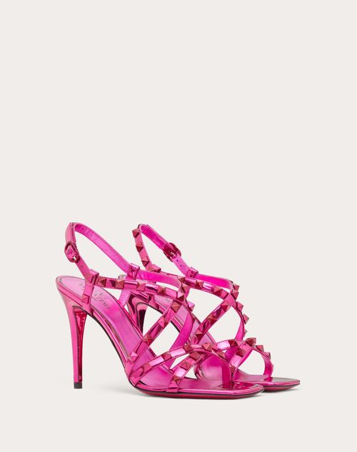 Valentino Garavani - 톤온톤 스터드 디테일 락스터드 미러 이펙트 스트랩 샌들 100mm - 핑크 - 여성 - Rockstud Sandals - Shoes