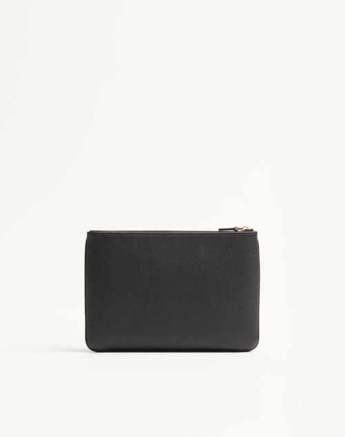 Valentino Garavani - Vlogo Signature Clutch Aus Genarbtem Kalbsleder - Schwarz - Frau - Pochetten