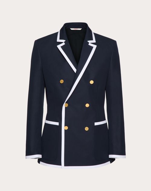 Valentino - Giacca Doppiopetto In Popeline Di Cotone Accoppiato Con Scuba - Navy - Uomo - Cappotti E Blazer