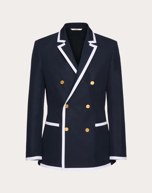 Valentino - Double-breasted Cotton Poplin Jacket Laminated Onto Neoprene - Navy - Man - Coats And Blazers