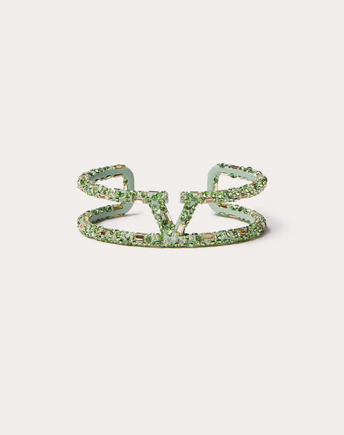 Valentino Garavani - Vlogo Signature Rhinestone Cuff In Metal, Enamel And Matching Crystals - Gold/green/multicolour - Woman - Woman Bags & Accessories Sale