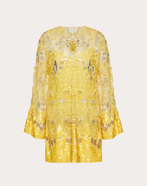 Valentino - Tulle Illusione Embroidered Dress - Yellow - Woman - Dresses