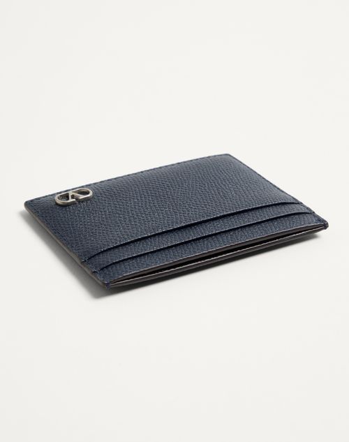 Valentino Garavani - Valentino Garavani Vlogo Signature Cardholder In Grainy Calfskin - Marine - Man - Wallets And Small Leather Goods
