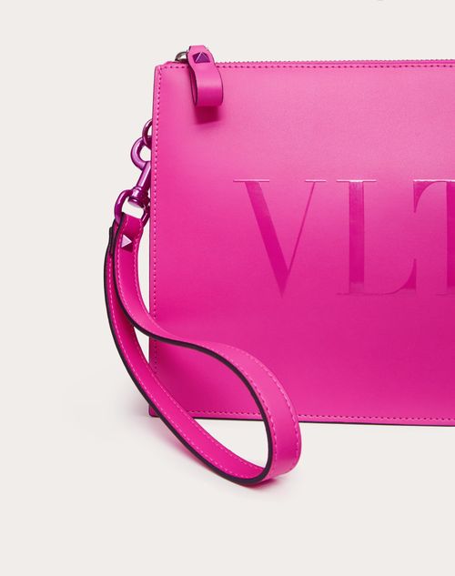 Vltn カーフスキン ポーチ for メンズ インチ Pink Pp Vltn カーフスキン ポーチ for メンズ インチ Pink Pp