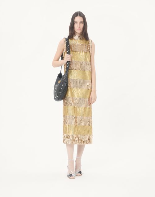 Valentino - Embroidered Tulle Illusione Midi Dress - Bronze/silver - Woman - Ready To Wear