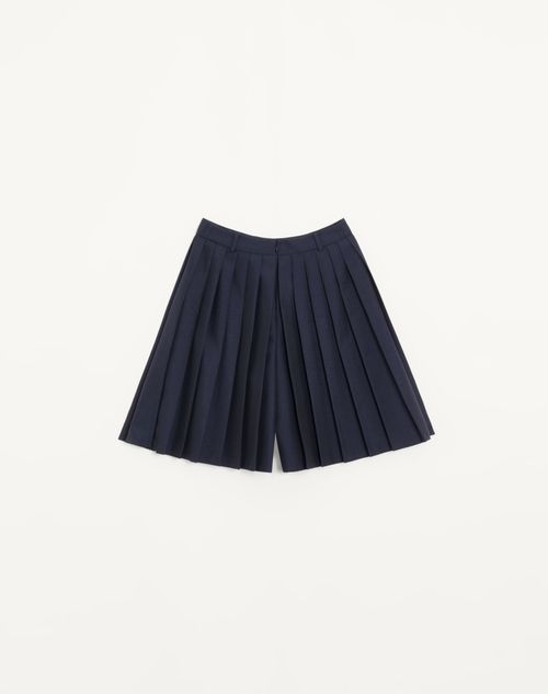 Valentino - Pantalón Culotte Plisado De Wool Mohair - Azul Marino - Mujer - Faldas