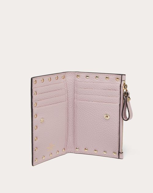 Rockstud Grainy Calfskin Cardholder With Zipper for Woman in Water ...