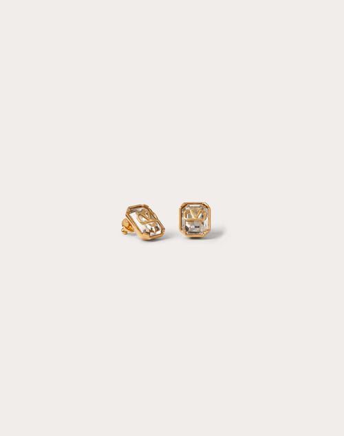 V Logo Crystal Stud Earrings in Gold - Valentino