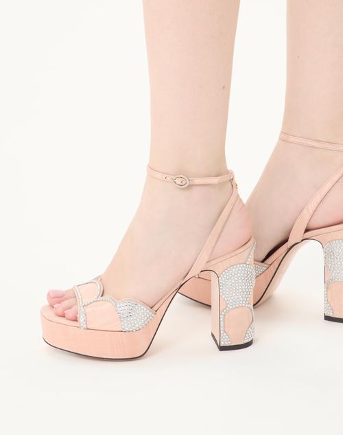 Valentino Garavani - Bowow Platform Sandal In Moiré Fabric With Crystals 115mm - Nude/silver - Woman - Shoes