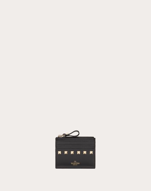 Valentino Garavani - Rockstud Calfskin Cardholder With Zip - Black - Woman - Wallets & Cardcases - Accessories