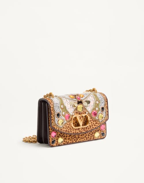 Valentino Garavani - Valentino Garavani Vain Embroidered Shoulder Bag In Pony-effect Calfskin. - Multicolour - Woman - Shoulder Bags
