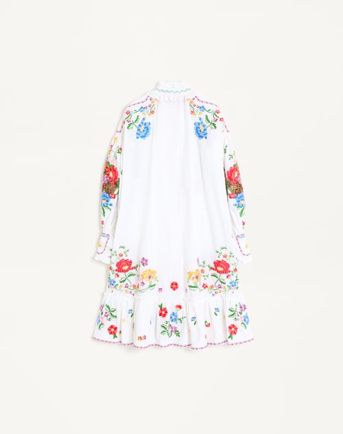 Valentino - Vestido De Algodón Y Lino Bordado - Blanco/varios Colores - Mujer - Vestidos