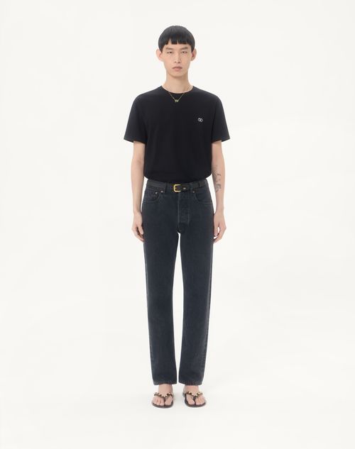 Valentino - Valentino Cotton T-shirt With Vlogo Embroidery - Black - Man - T-shirts And Sweatshirts