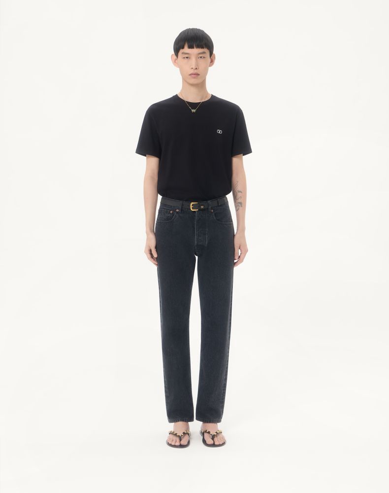 Valentino Cotton T-Shirt With Vlogo Embroidery Man Black S