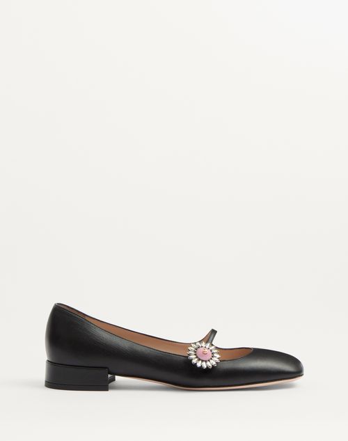 Valentino Garavani - Mary-jane Preshoes Ballerina In Kidskin With Jewel Button 20mm - Black/pink - Woman - New Arrivals