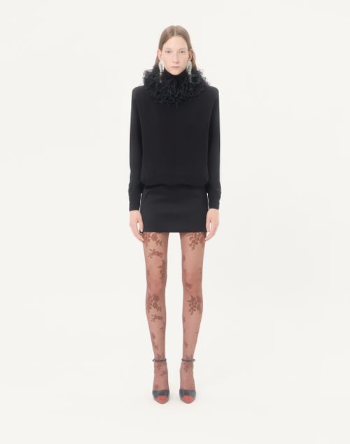 Valentino - Abito Corto In Georgette Con Piume - Nero - Donna - Abiti
