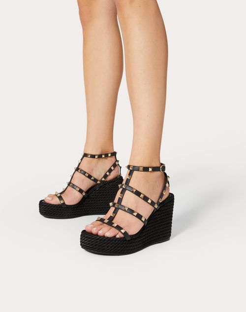 Rockstud Ankle Strap Wedge In Leather 95 Mm for Woman in Skin Valentino US