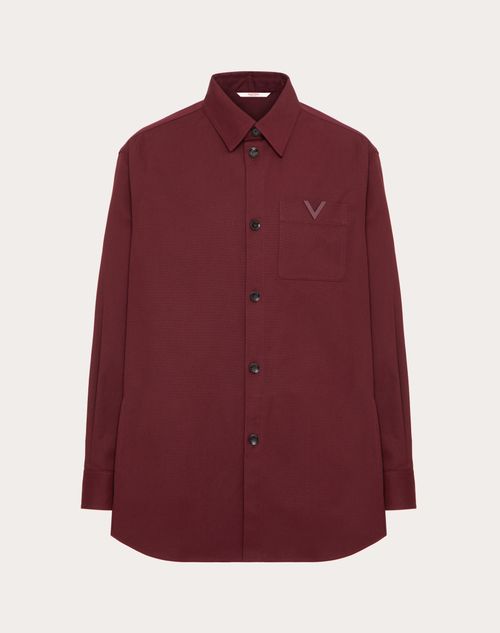 Valentino - Stretch Cotton Canvas Shirt Jacket With Rubberized V Detail - Ruby - Man - Shelf - Mrtw - Man Ready To Wear Sale