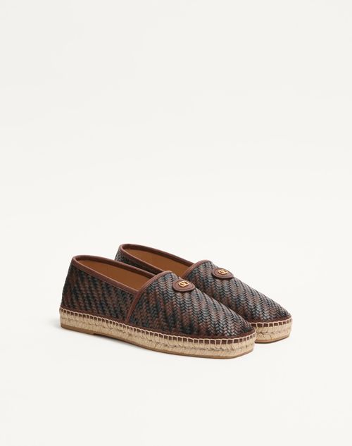Valentino Garavani - Palm Avenue Houndstooth Espadrilles In Woven Leather - Bark Brown - Man - Man Shoes Private Promotions