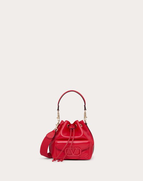 Valentino Garavani - Valentino Garavani Locò Calfskin Bucket Bag - Rouge Pur - Woman - Valentino Garavani Loco